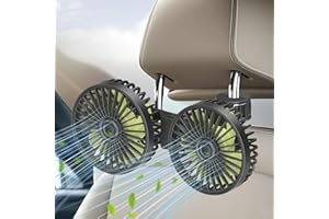 Qidoe Ventilatore Auto Doppia Testa USB per Sedile Posteriore, 3 Velocità Regolabili, 360° Girevole Ventole di Raffreddamento da Auto Aria Fresca per Bambini, Cani, Berlina, SUV, Camion, RV
