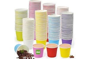 Kleemeiero 200 Stück 50 ml Pappbecher Kleine Einweg-Pappbecher Mini-Pappbecher Shotgläser Trinkbecher pappe bunt Candybar becher Kleine shot becher Mini Pappbecher cups für Partys heiße kalte Getränke