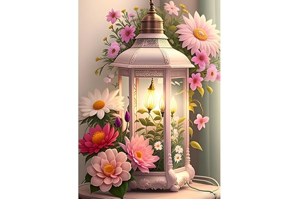 EOBROMD Fleurs Diamond Painting, 5D DIY Broderie Diamant Painting Kit Complet Lampes à Vent, Peinture Diamant Artisanat Strass Point de Croix Painting pour Adultes, Décoration Intérieur 30x40cm