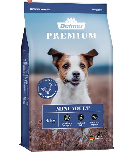 Dehner Premium Hundefutter, Trockenfutter getreidefrei, fr ausgewachsene  Hunde kleiner Rassen, Rind / Lamm / Kartoffel, 4 kg : Amazon.de: Haustier