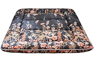 MAXYOYO Materasso giapponese per futon, tappetino per letto in tatami spesso, pieghevole, arrotolabile, per dormitorio, per letto (nero, floreale, king size)