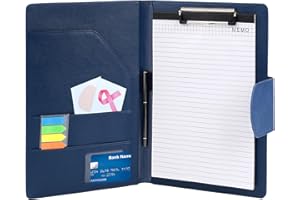 Agoer Porte-Bloc en Cuir avec Fermeture Magnétique, Conferencier Cuir, Porte-documents écritoire avec bloc-notes et stylo - Bleu Vintage