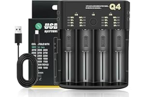 FOTUYOGO 18650 Battery Charger Fast Charger 4 Slots Rechargeable Battery Charger for 3.6-4.2V Li-ion Battery: 10440 16340 18650 18700 20700 21700 22650, 1.2-2.4V Ni MH/Ni CD: AAAA,AAA,AA,A,SC,C