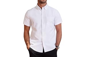 J.VER Men's Short Sleeve Shirts Smart Casual Oxford Shirt Regular Fit Plain Button Down Cotton Shirt