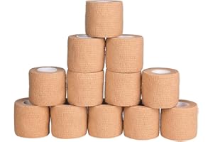GSPCARE Self Adherent Bandages Wrap 5cm x 4.5m, 12 Rolls Elastic Bandages Tape Pet Vet Wrap Bandage Tape, Non-Woven Bandages for Athletic, Ankle Sprains & Swelling (Skin Color)