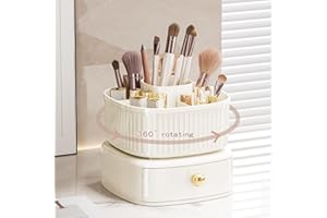 Restorgan Kosmetik Make Up Organizer,360°Drehbarer Pinsel Organizer mit Schublade, Kosmetikregal, Schminktisch Organizer, Kosmetik Organizers für Zimmer Decor Frisiertisch, Schlafzimmer (cream)