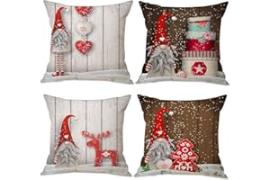 Zivisk Świąteczne poszewki na poduszki Gonk 45 x 45 cm, zestaw 4 ozdób bożonarodzeniowych, szwedzki krasnal płatek śniegu, elf, dekoracyjne poszewki na poduszki na kanapę, dekoracja świąteczna
