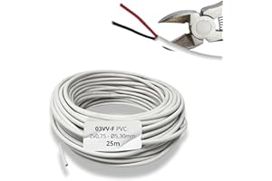 HALOTEC 25m Cavo Elettrico Rotondo 2x0,75mm² PVC Bianco Rosso-Nero | 03VV-F Cavo Flessibile in Rame | Guaina per LED Interni | Per Lampade, Elettrodomestici, Impianti Elettrici Domestici e Industriali