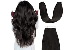 Vlasy Tape in Hair Extensions Human Hair 20 Pieces Mini Tape in Hair Extensions Real Natural Human Hair Invisible Straight Black Brown Hair Extensions for Brown Black Women 1B# 12 Inch (25g)