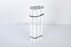 IMBALLAGGI POINT IMBALLAGGI.POINT - 10 pezzi TUBI CARTONE con TAPPO PLASTICA SPEDIZIONI POSTALI ALTEZZA 520mm x 50mm DIAMETRO BIANCHI FORMATO A2 POSTER