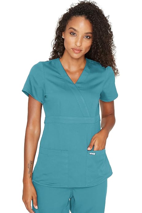 V-Neck Mock Wrap Scrub Top 