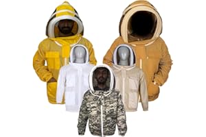URBANSBEE Beekeeping Jacket 3-Layer Round Hat Pattern Vented Mask Beekeeping Jacket Protection for Beekeepers'… (XL, Beige)