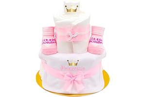 ‎TREND MAMA Trend Mama Sprüche Windeltorte - Mädchen- Babysocken mit Print + hochwertig bedrucktes Lätzchen mit Prinzessin goldene Krone