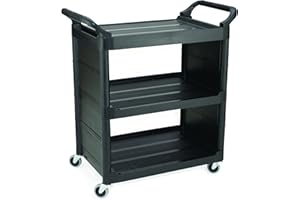Rubbermaid Commercial Products FG342100BLA Carro de Servicio con 3 Estantes (Polietileno), Negro