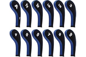 Andux La Tête de Club de Fer de Golf d'impression de Nombre Couvre Le Long Cou avec la Tirette Lot de 12 Noir/Bleu