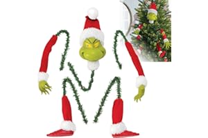 BERELIN Weihnachtsbaumschmuck, Grinchs Baumspitze Deko Weihnachten, Grinch Elfenkopf Arme Beine Kreative Baum Deko Weihnachtsbaum Elf Beine Ornamente, Grinchs Hängende Ornament für Urlaubsatmosphäre Geschenk