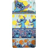 Stitch - Disney Single Bed Sheet Set, Flat Sheet, Fitted Sheet, Pillowcase, Blue, Disney, 100% Cotton, Official Product