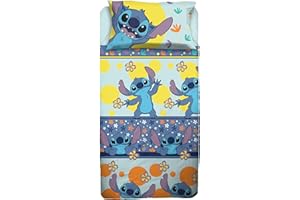 HERMET Stitch - Juego de sábanas para Cama Individual Disney, sábana encimera, sábana Bajera Ajustable, Funda de Almohada, Azul, Disney, 100% algodón, Producto Oficial