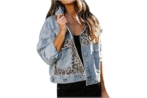 NUSGEAR 2023 Chaqueta Vaquera Mujer Moda leopardo manga larga Chaqueta abrigo con Bolsillos jean otoño Primavera Casual mezclilla Cardigan botones Fiesta vacaciones
