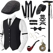 Uomo Completo Set Gangster Anni '20 Deluxe - Coppola, Bretelle, Papillon, Mitra E Sigarette Finte Set Costume Gangster Anni 20 - Foto 4
