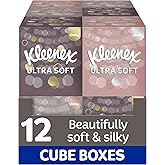 Kleenex Cube Ultrasoft Ultra Soft and Silky Paper Tissues, 12 Boxes of 48 | Super Soft and Silky Handkerchiefs