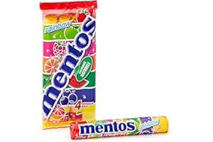 MENTOS - Pack de 4 Rouleaux Rainbow- Bonbons Tendres et Croquants -7 fruits assortis