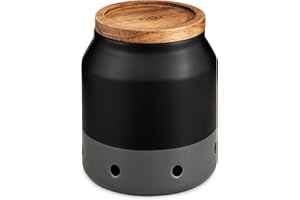 Cole & Mason H822135 Elmdon Contenitore Porta Aglio, Nero, Grigio, Barattolo in Ceramica per Conservare Aglio Fresco con Coperchio in Acacia, Ceramica, Acacia, 120mm x 110mm