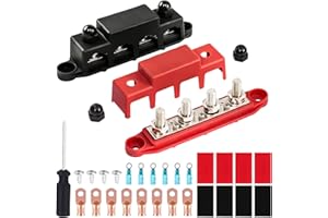SOFOFUX 12V - 48V Bus Bar Power Distribution Block with 4 x M8 (5/16") Studs Junction Block Automotive Marine Battery Busbar Terminal Block with Cover - 250A Negative&Positive