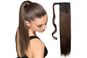 SEGO Extension Coda Capelli Clip Coda di Cavallo Finta Ponytail Extensions Hair Sintetici cm 58-lisci Castano Medio