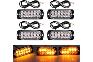 Defvnsy - Lot de 4 - Ambre 12-LED 12V 24V 36W Voiture Camion Avertissement Construction Balise D'urgence Étanche Flash Avertissement Stroboscopique Pare-chocs Gril Queue Travail Lumière Bar