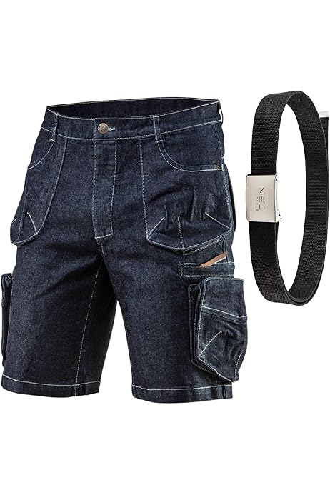 NEO TOOLS Denim Werkbroek Heren Met Riem - Oxford Stretch Werkbroek Met Kniezakken