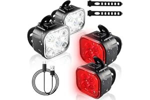 KunHe 2 Pack Bike Lights for Night Riding USB Rechargeable Bike Lights Front and Rear 8+12 Modes Bike Light Set Bicycle Lights Headlight and Taillight Easy to Install