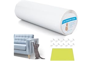 PTUI Katze Kratzschutz 20cm x 5m,Selbstklebend Kratzschutzfolie Trainingsklebeband mit 20 spurlose nägel und Spachtel, Kratzfolie Anti Kratz Tape für Oberflächenschutz Möbel Couch Sofa Tür Schutz
