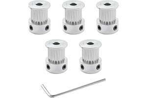 SHCEEC GT2 Timing Pulleys 20 Teeth 5mm Bore 10mm Width for 3D Printer 2mm Pitch Aluminum Timing Belt Pulley Wheel with Allen Wrench (Pack of 5Pcs)
