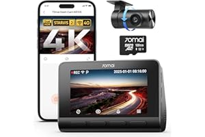 70mai 4K Dash Cam Front and Rear A810, 4K+1080P HDR Dash Cam with Night Vision, WiFi APP Control, 150°Wide Angle, 24/7 Parking Mode, G-Sensor, Loop Recording for Cars, Vans, Included 128GB Card