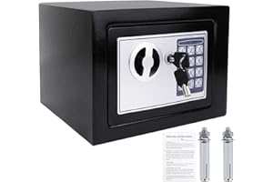 VANDISE Mini safe tresor, Digitaler elektronischer Sicherheitstresor mit zwei Schlüsseln für das Home Office 4,6 l Safe Tresor feuerfeste wasserdichte Spardose Safe, 23 B x 19 H x 19 T cm, Schwarz