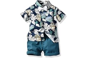 iiniim Vêtements d'Été pour Bébé Garçon Ensembles de Plage Imprimé Fleur T-shirt Manches Courtes Cravate Short Petit Enfant Tenue Cérémonie Casual Sundress 1-6 Ans