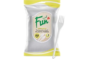 FUN BY AL BAYADER فن Everyday Disposable Plastic Fork Set 6.5 Inch - White - Pack Of 50