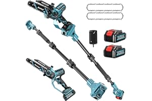 ANANCYI 2 w 1 8-calowa bezszczotkowa mini piła łańcuchowa z 2 akumulatorami 4,0 Ah, teleskopowa piła do gałęzi na wysięgniku z głowicą odchyloną o 180°, regulowany drążek do 4,6 m