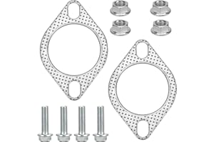 PEUTIER 2pcs Car Exhaust Gasket, 2.5 Inch Exhaust Flange Gasket with 4 Bolts & 4 Nuts Exhaust Manifold Gasket Catalyst Converter Gasket for Connecting Car Exhaust Pipe