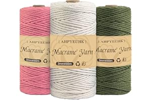 AHPYEUHK Filo per Macrame 3mm Set di Corda Macrame 300m, 3 rotoli Corda Macrame Naturale, Macramè Filo Morbido per Arazzi, Appendini per Piante, Artigianato Fai da Te, Decorazioni Boho, Confezioni Regalo