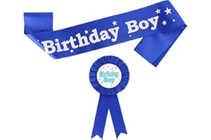 IRYNA Birthday Decorations for Boys Includes Birthday Boy Satin Sash and Birthday Boy Holographic Badge, Birthday Boy Award Ribbon Badge, Blue Birthday Boy Sash for Kids Boy Party Supplies