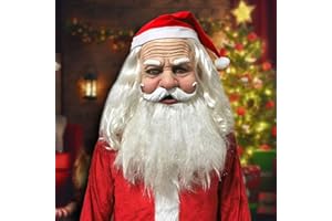 BEYAOBN Maska Świętego Mikołaja – maska Mikołaja z brodą + peruka + brwi + czapka, maska Świętego Mikołaja, maska Mikołaja, maska bożonarodzeniowa, maska karnawałowa, kostium na Boże Narodzenie, Cosplay