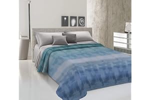 Biancheria Store Copriletto Estivo in Piquet Made in Italy Fantasia Arcobaleno | Coperta Letto in Cotone Jacquard Leggera Estiva Toni Blu Azzurro - Letto Matrimoniale