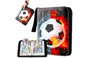 WDJLNZB Football Pu Card Book, Trading Card Holder, Football Card Binder, Football Collector Binder with Zipper and Handle Strap can Hold 480 Cards for Basketball Card and Soccer Star Card (huoyan)