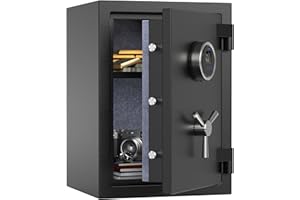RPNB Digital Fireproof Safe Box, Biometric Fingerprint Fire Proof Safe with Touch Screen, Removable Shelf and 3 Spoke Safe Handle, Suitable for Home Office Hotel, 36.4 L, Black