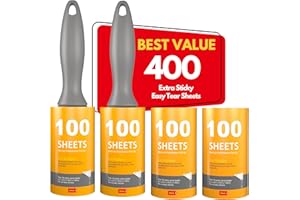 Dinial 2 Lint Roller Remover Handles + 2 Refills (400 SHEETS IN TOTAL) For Removes Pet Fur, Dust, Dirt from Clothes, Furniture, Carpet, Cars, Floor & Dog, Cat Hair.