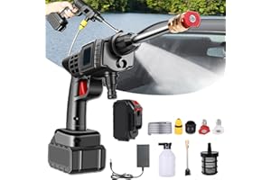 POCHY Hochdruckreiniger, Max 90 Bar Tragbarer Handgehaltene Autowaschpistole mit 5m Schlauch und Zubehör, 10 Autos Können mit Einer Einzigen Ladung Gewaschen Werden für Auto, Terrasse, Fenster, Rasen