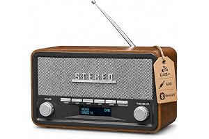 Denver DAB+ Radio med Bluetooth, FM, AUX och Väckarklocka, Trä | DAB+/FM, Bluetooth 5.0, AUX, LCD-skärm, väckarklocka, 2 × 2 W samt nätström eller 4 C-batterier