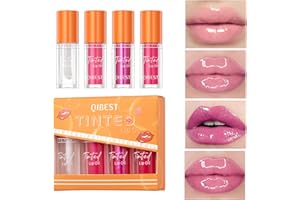 HQDA 4PCS Tinted Lip Oil Light Lip Gloss Set, Moisturizing Jelly Lip Gloss, Long Lasting Shimmer Liquid Lipsticks for Girls and Women (Set A)